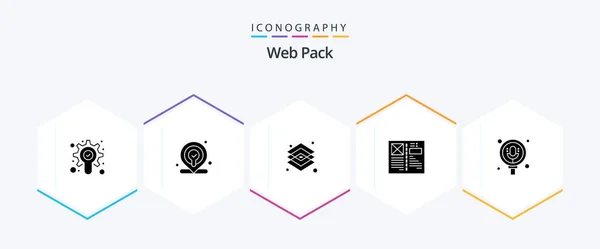 Web Pack Glyph Icon Pack Including Microphone Layout Graphic Grid — Stockvektor