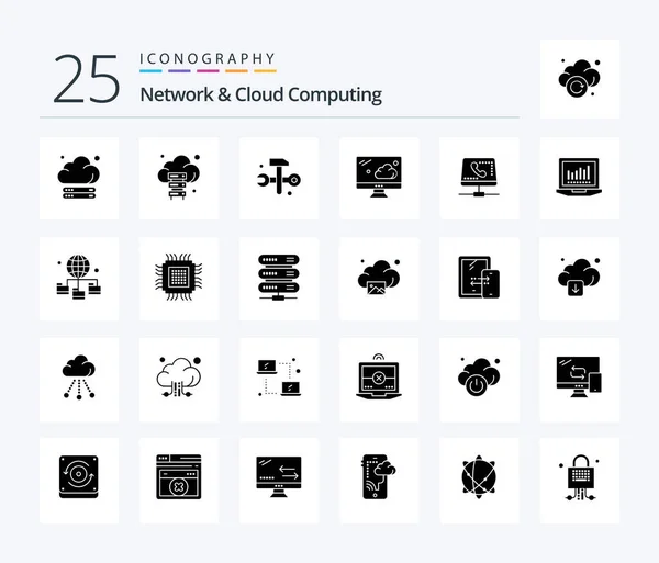 Network Cloud Computing Solid Glyph Icon Pack Including Computing Computing — Stock Vector