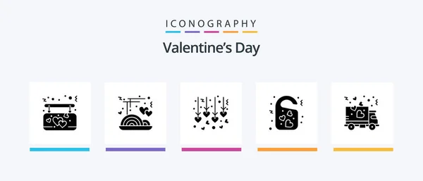 Valentines Day Glyph Icon Pack Including Love Door Tag Hanging — Stockvector
