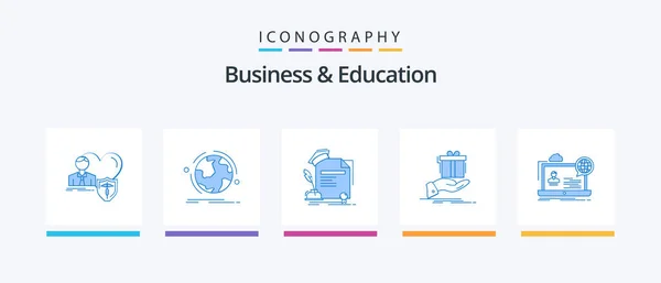 Business Education Blue Icon Pack Including Solution Gift Connection Agreement — Vetor de Stock