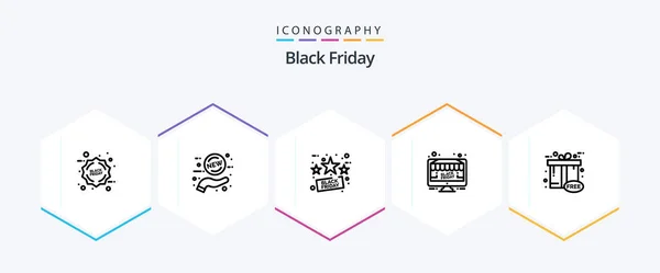 Black Friday Line Icon Pack Including Cyber Friday Monitor Discount — Stockvector