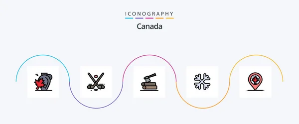 Canada Line Filled Flat Icon Pack Including Canada Snow Flakes — 스톡 벡터