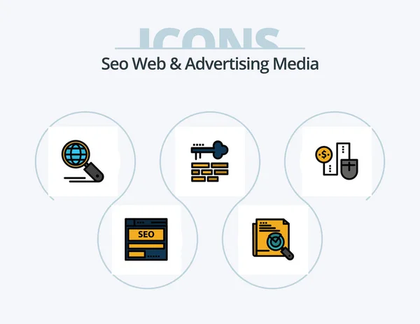Seo Web Advertising Media Line Filled Icon Pack Icon Design — Image vectorielle