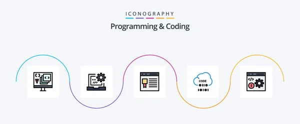 Programming Coding Line Filled Flat Icon Pack Including Develop Browser — Archivo Imágenes Vectoriales