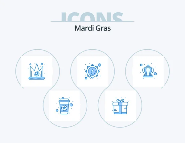 Mardi Gras Blue Icon Pack Icon Design King Corona Best — Stock Vector