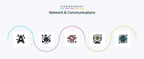 Network Communications Line Filled Flat Icon Pack Including Computer Camera — Stockvektor