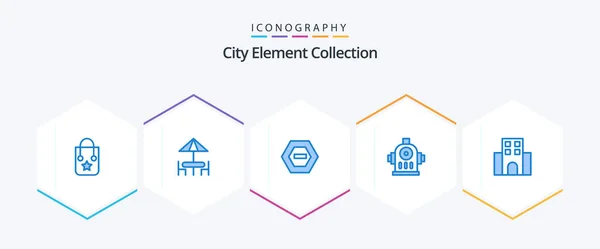City Element Collection Blue Icon Pack Including Journey Apartment Hexagon — Stockvektor
