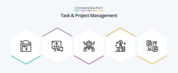 Task Project Management Line Icon Pack Including Investment Bulb Setting — Stock Vector