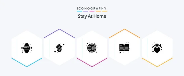 Stay Home Glyph Icon Pack Including House Heart Leisure Open — Stok Vektör
