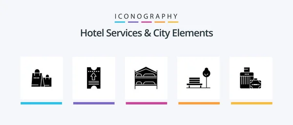 Hotel Services City Elements Glyph Icon Pack Including Luggage Park — 图库矢量图片