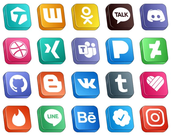 Stylish Isometric Social Media Icons Blogger Dribbble Github Pandora Icons — Stok Vektör