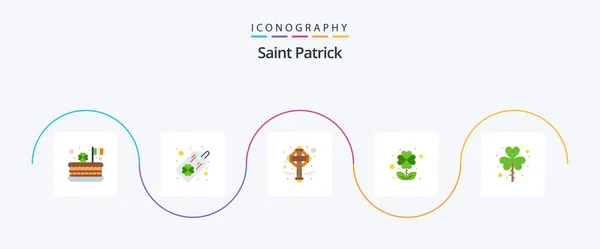 Saint Patrick Flat Icon Pack Inclusiv Patrick Cruce Frunze Trifoi — Vector de stoc