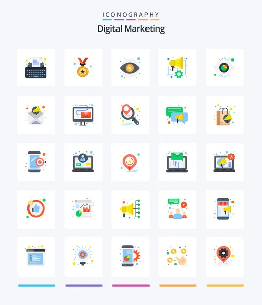Creative Digital Marketing Flat Icon Pack Visibility Eye View Speaker — Vettoriale Stock