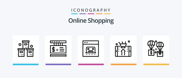 Online Shopping Line Icon Pack Including Product Box Shopping Online — Stok Vektör