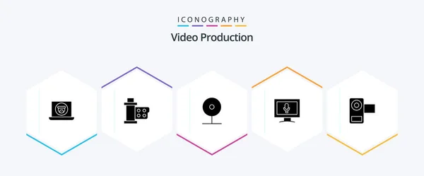 Video Production Glyph Icon Pack Including Play Movie Media Camera — 图库矢量图片
