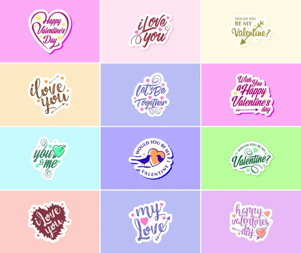 Heartwarming Valentine Day Typography Graphic Design Stickers — Vector de stock