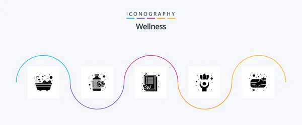 Wellness Glyph Icon Pack Включая Мыло Душа Мыло Буфер Обмена — стоковый вектор
