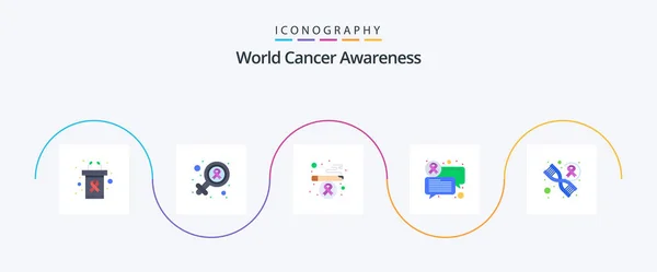 World Cancer Awareness Flat Icon Pack Including Genetics Cigarette Dna — Stok Vektör