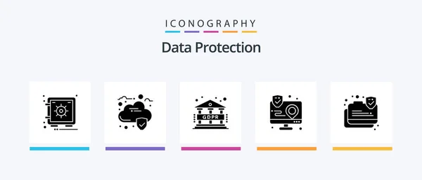 Data Protection Glyph Icon Pack Including Protection Connection Gdpr Map — Wektor stockowy