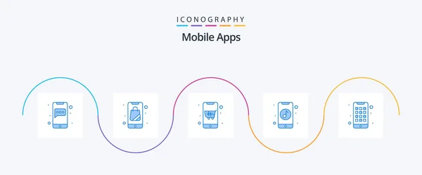 Mobile Apps Blue Icon Pack Including Device Online Cart Music — Stockvektor