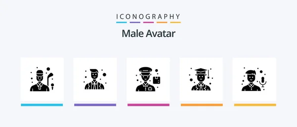 Male Avatar Glyph Icon Pack Including Recorder Mic Courier Audio — Stockvector