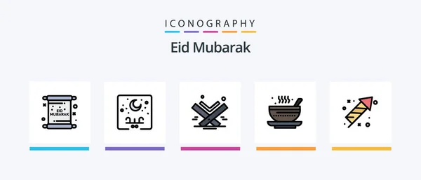 Eid Mubarak Line Filled Icon Pack Including Nature Palm Cresent — Vetor de Stock