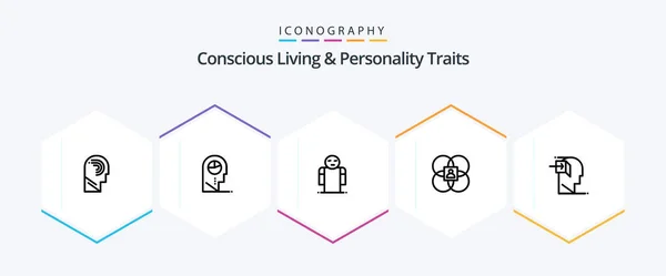 Concious Living Personality Traits Line Icon Pack Including Person Human — Wektor stockowy