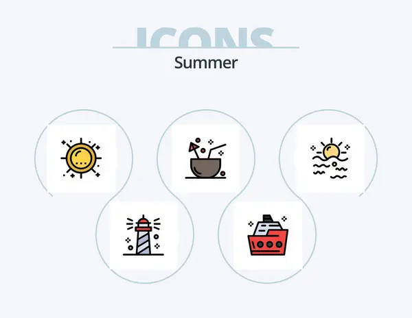 Summer Line Filled Icon Pack Icon Design Sun Heat Sun — Vector de stock