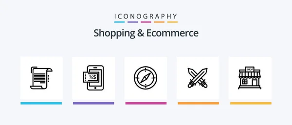 Shopping Ecommerce Line Icon Pack Including Offer Discount Card Tag — Stock Vector