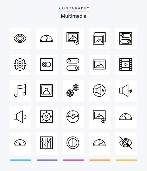 Creative Multimedia Outline Icon Pack Control Шестерня Альбом Контроль Переключатель — стоковый вектор