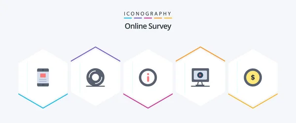 Online Survey Flat Icon Pack Including Dollar Information Coin Play — Vettoriale Stock