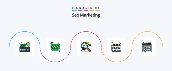Seo Marketing Line Filled Flat Icon Pack Including Website Schedule — Image vectorielle