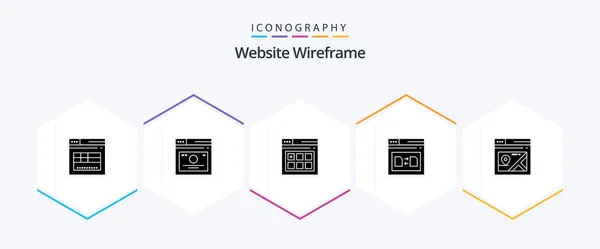 Website Wireframe Glyph Icon Pack Including Web File Web Web — Stok Vektör