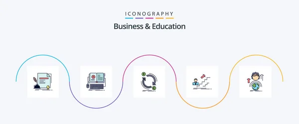 Business Education Line Filled Flat Icon Pack Including Development Promotion — Image vectorielle