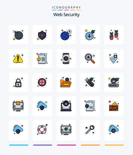 Creative Web Security Line Filled Icon Pack Attack Global Cyber — Stok Vektör