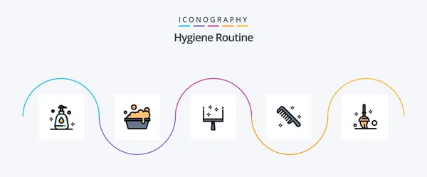 Hygiene Routine Line Filled Flat Icon Pack Including Mop Sweep — Stock Vector