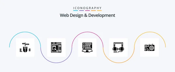 Web Design Development Glyph Icon Pack Including Web Optimization Web — Stockový vektor