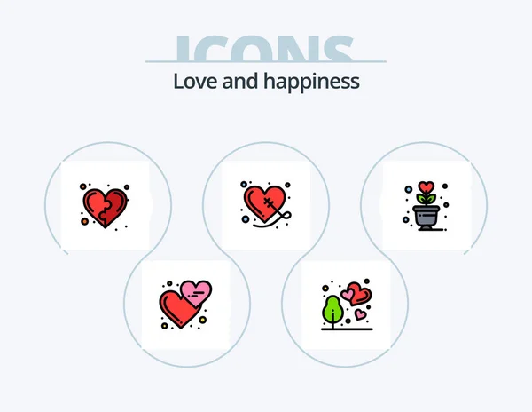 Love Line Filled Icon Pack Icon Design Lock Key Love — Stockvector
