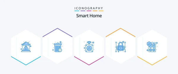 Smart Home Blue Icon Pack Including Private Lock Electricity Data — Stockvektor