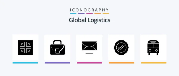 Global Logistics Glyph Icon Pack Including Auto Success Global Global — Stockvektor