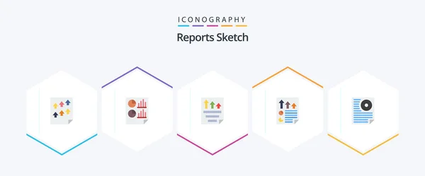 Reports Sketch Flat Icon Pack Including Document Arrows Page Report — Archivo Imágenes Vectoriales