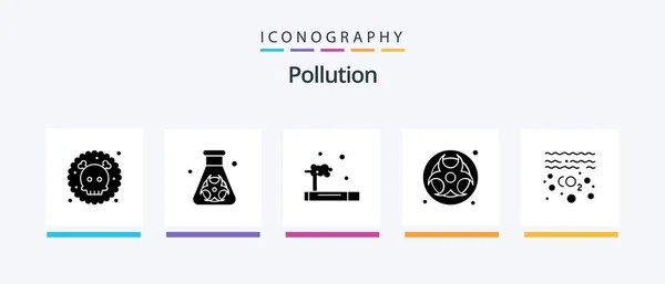 Pollution Glyph Icon Pack Including Oil Waste Gas Pollution Gas — Vector de stock