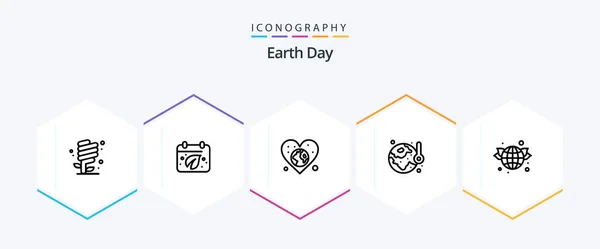 Earth Day Line Icon Pack Including Temperature Ecology Calender Earth — Wektor stockowy