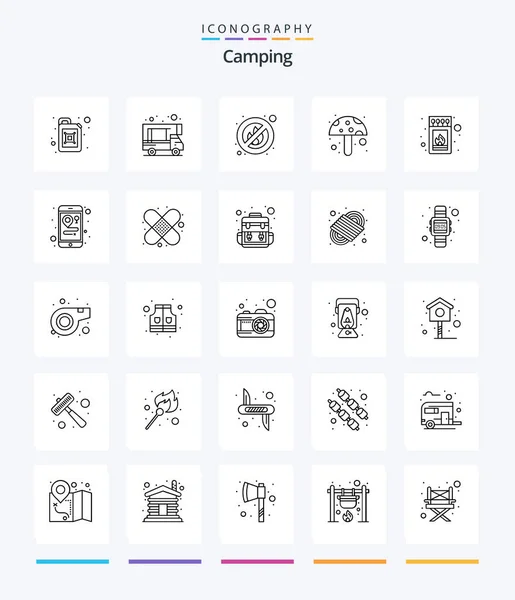 Creative Camping Outline Icon Pack Maps Stick Place Match Box — Archivo Imágenes Vectoriales