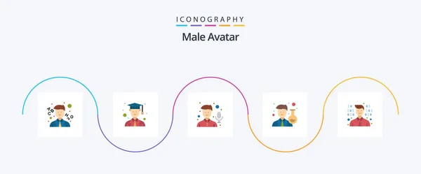 Male Avatar Flat Icon Pack Including Programmer Microphone Development Man — Stockvector