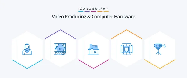 Video Producing Computer Hardware Blue Icon Pack Including Lighting Illumination — Stock Vector