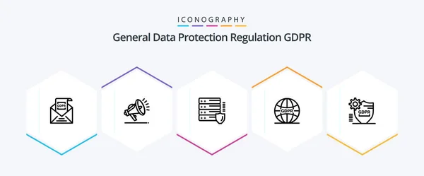 Gdpr Line Icon Pack Including Global Security Security Network — Vetor de Stock