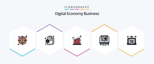 Digital Economy Business Filledline Icon Pack Including Shopping Business Online — Stock vektor