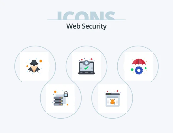 Web Security Flat Icon Pack Icon Design Umbrella Insurance Hacker — Wektor stockowy