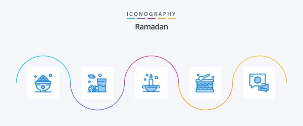 Ramadan Blue Icon Pack Including Prayer Holiday Kareem Festival Lamp — Stockový vektor